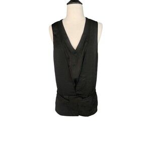 Barbara Bui V-neck Silky Satin Old Money Sleeveless Blouse Women's Size 8 Black